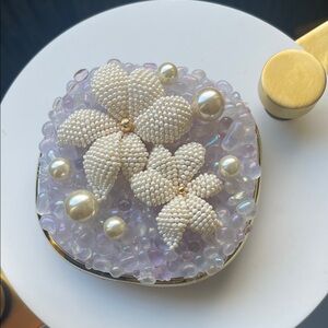 Elegant Pearl and Bead Floral Compact